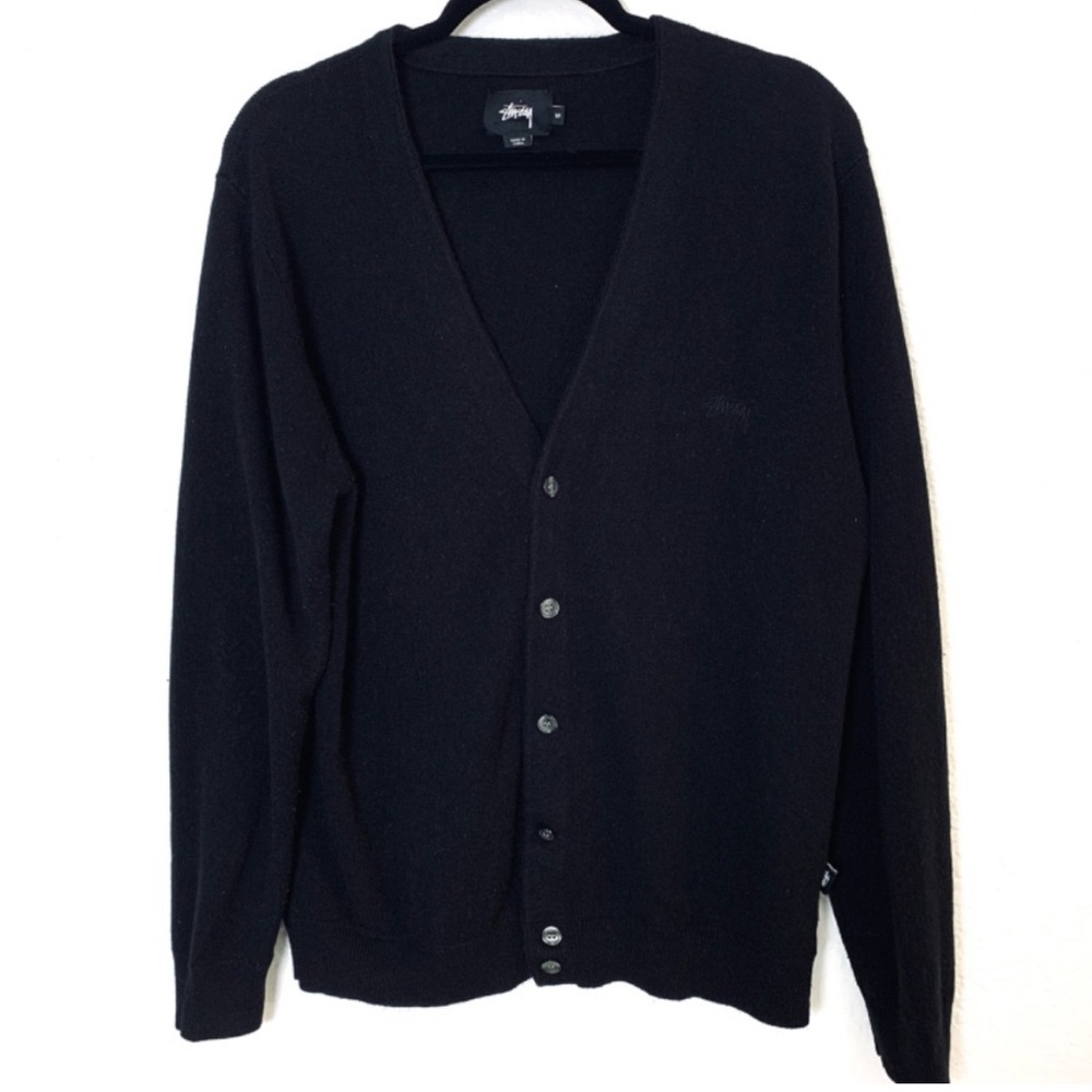 Stussy Mens Black Cardigan Medium Sweater Unisex Grandpa Eclectic Uncle